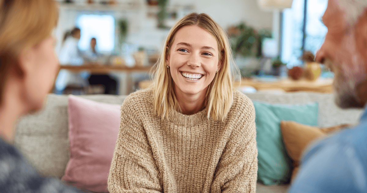 Nanny with parents at in-person interview.