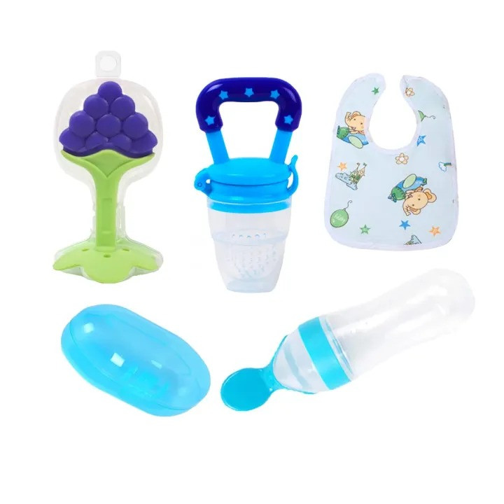 Mumlove Fruit Feeder Pacifier Set - Silicone Food Dispensing Spoon, Teether, Finger Brush & Bib