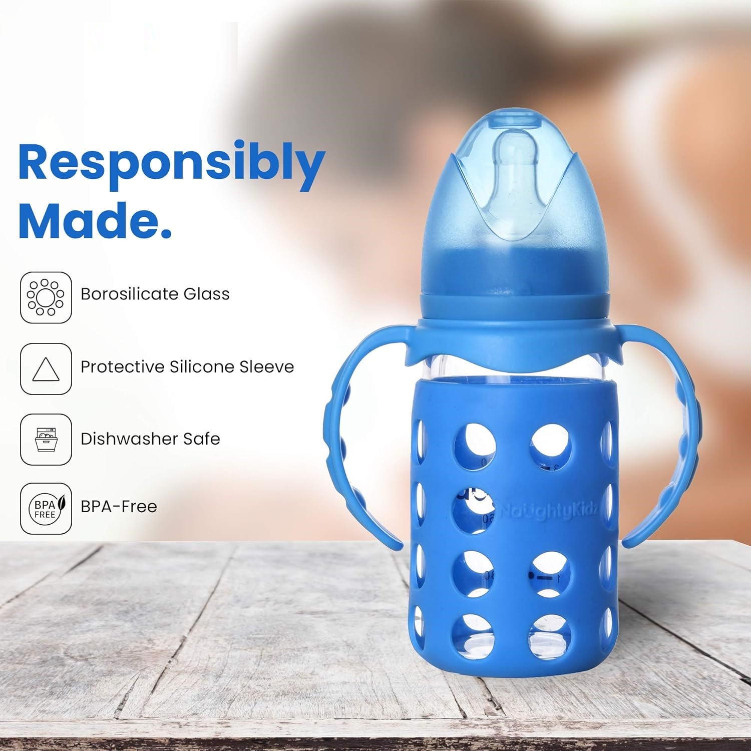 Mumlove 120ml Glass Baby Bottle with Safe Silicone Cover - Milk Bottle for Newborns