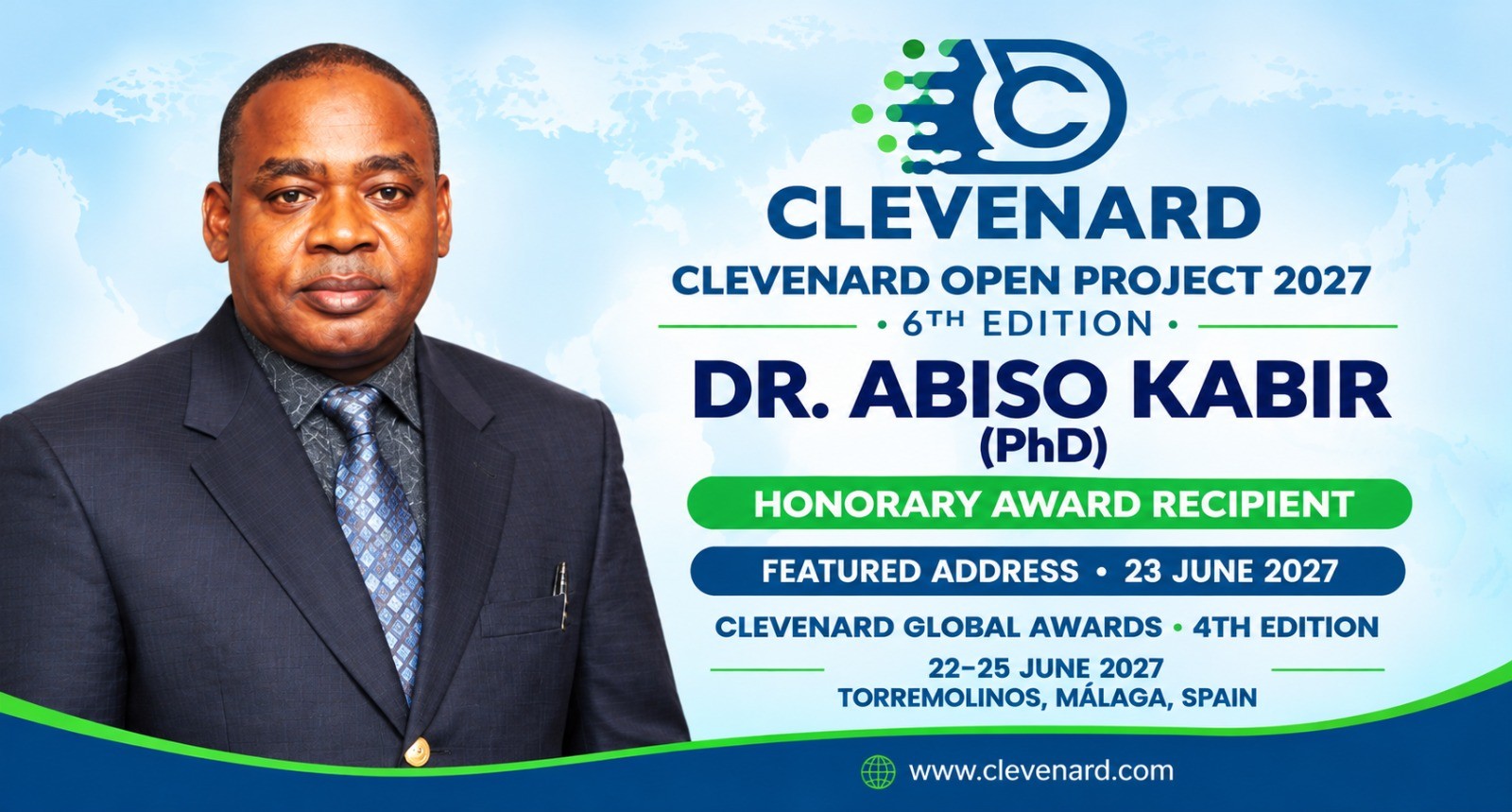 Clevenard to Honour Dr. Abiso Kabir (PhD) with a Prestigious Honorary Award at the 2027 Clevenard Global Awards in Spain