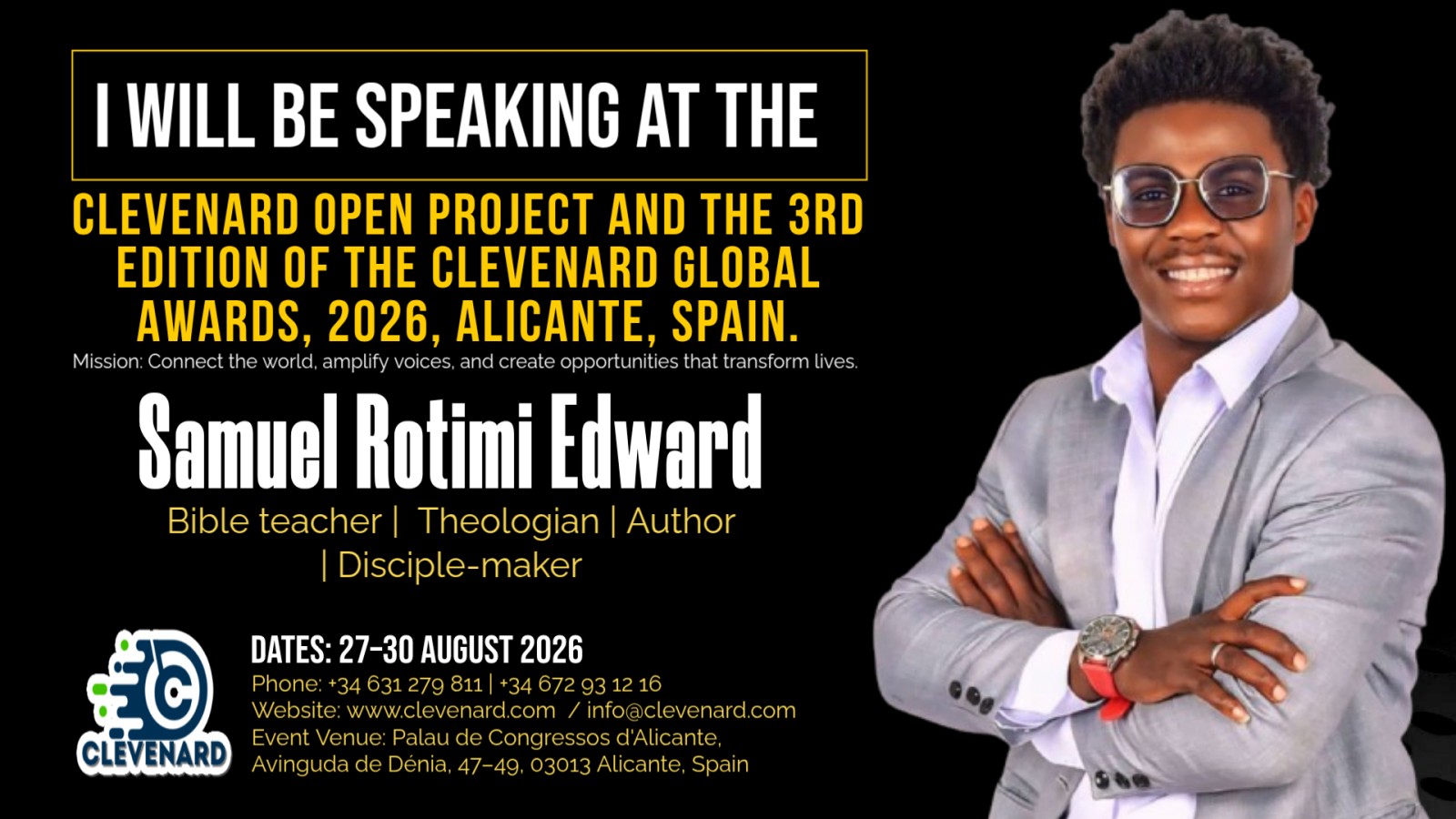 Samuel Rotimi Edward to Present His Book at the 2026 Clevenard Open Project & Global Awards in Alicante, Spain