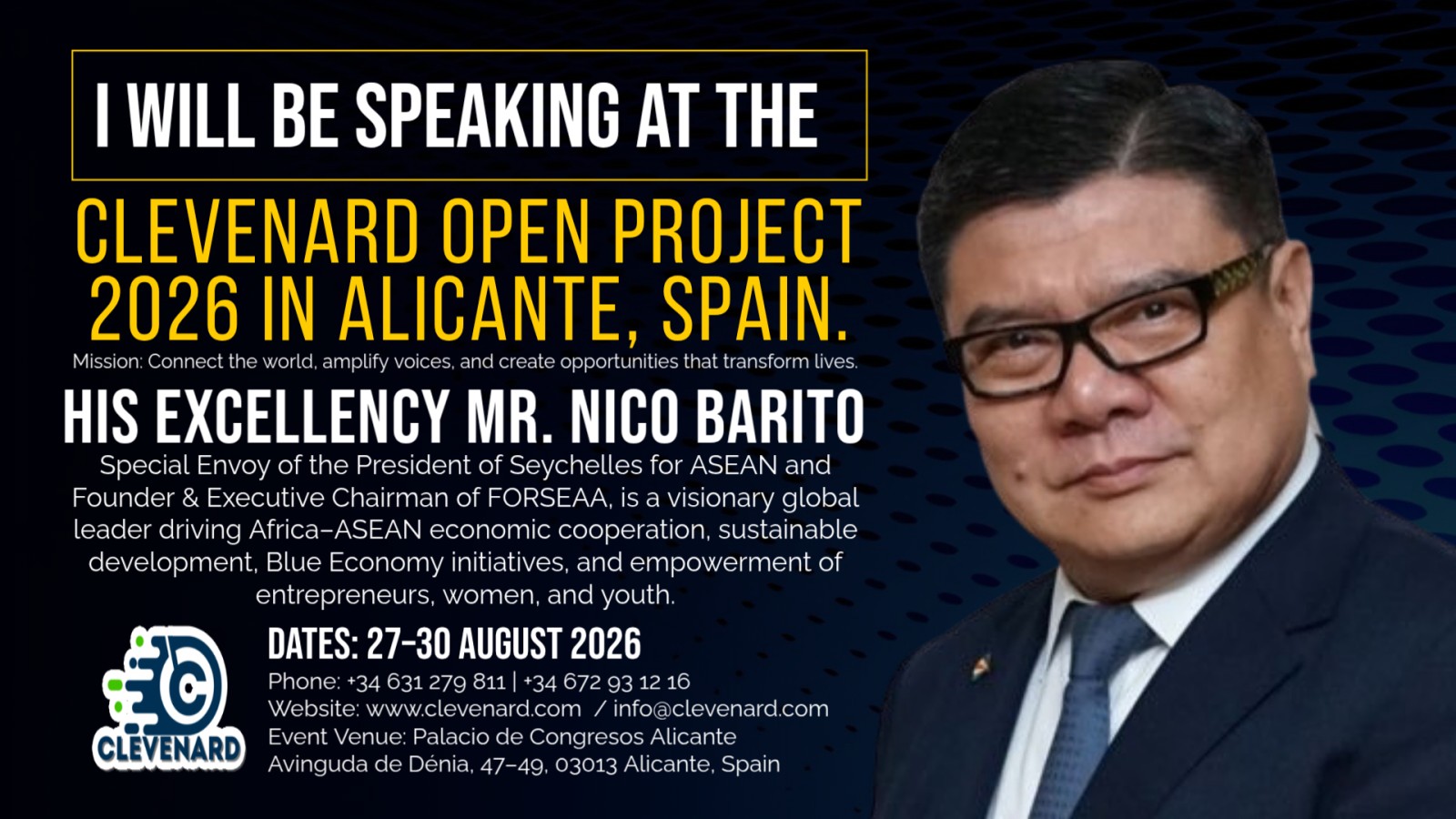 His Excellency Mr. Nico Barito to Headline Clevenard Open Project 2026 in Alicante, Spain