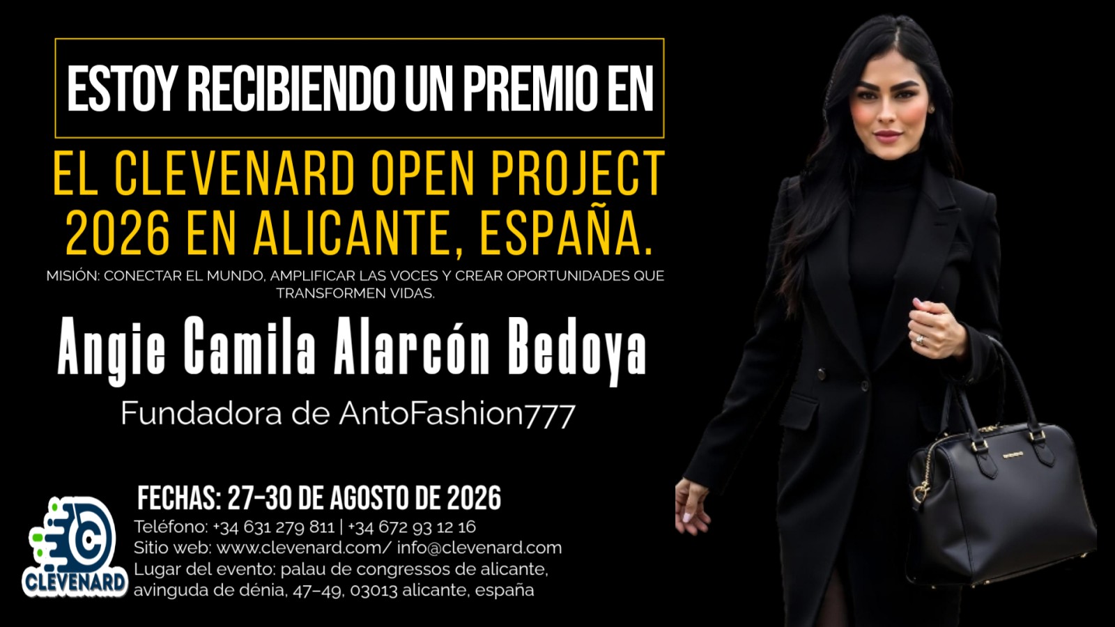 Clevenard Honrará a Angie Camila Alarcón Bedoya en el Clevenard Open Project 2026 – 5ª Edición y los Clevenard Global Awards – 3ª Edición en Alicante, España