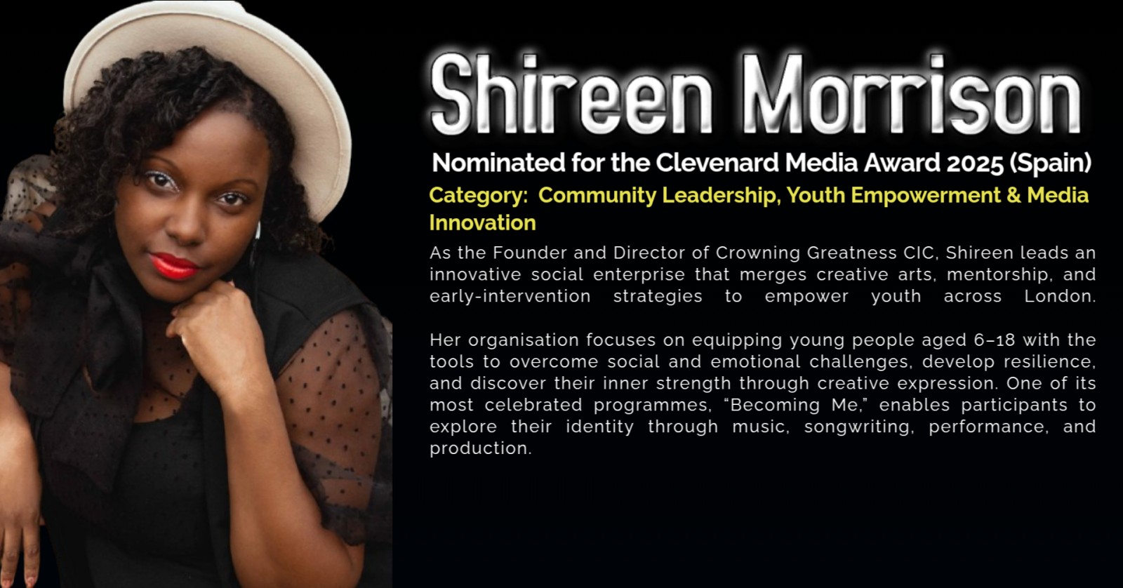 Shireen Morrison Nominated for the Clevenard Media Award 2025
