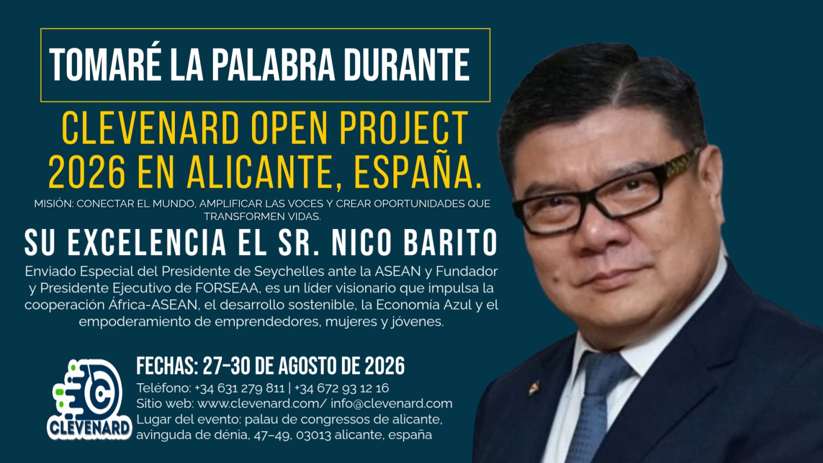Su Excelencia el Sr. Nico Barito encabezará el Clevenard Open Project 2026 en Alicante, España