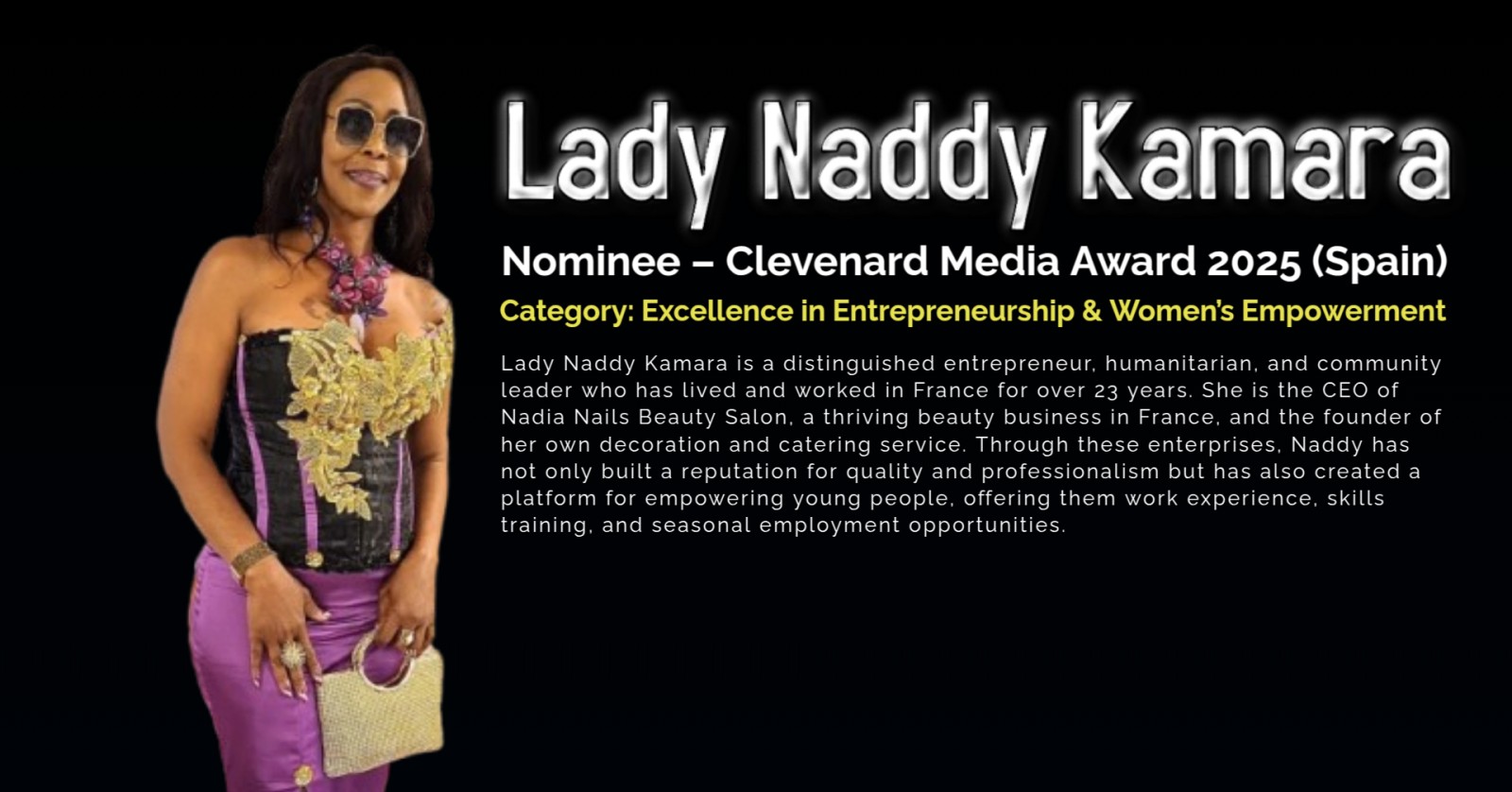 Lady Naddy Kamara Nominated for the Clevenard Media Award 2025 in Palma de Mallorca, Spain