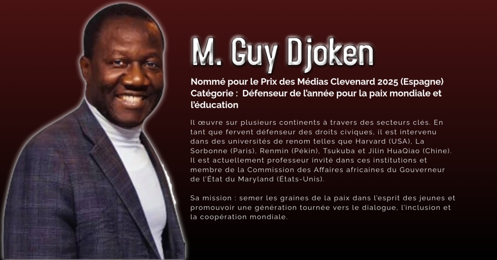 Nomination de M. Guy Djoken au Clevenard Media Award 2025