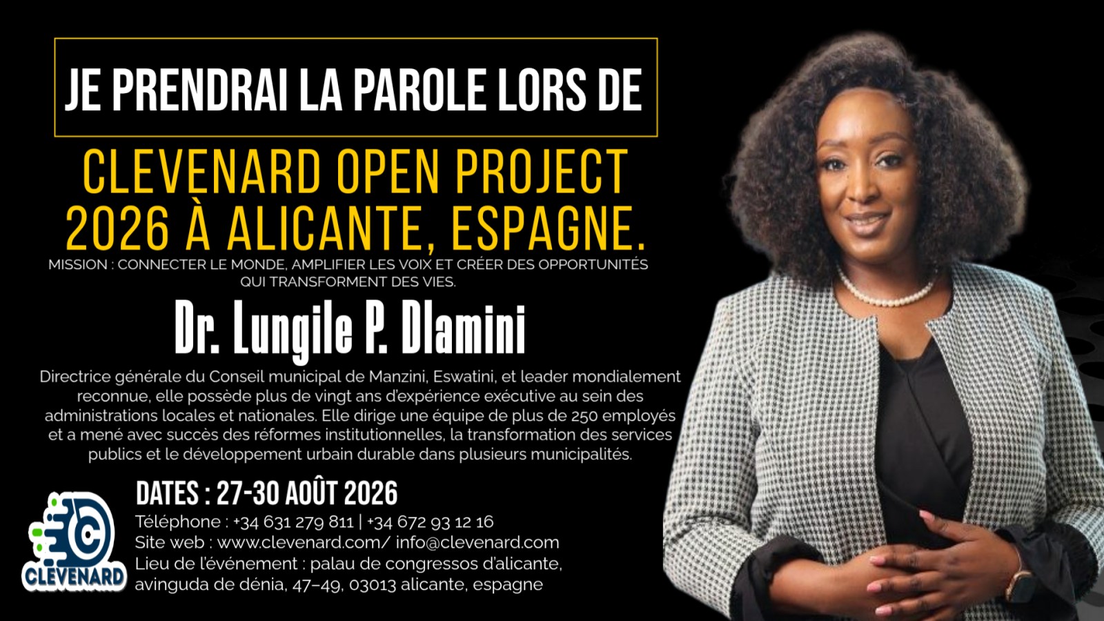 La Dre Lungile P. Dlamini sera l’intervenante principale du Sommet de l’Économie Globale au Clevenard Open Project 2026