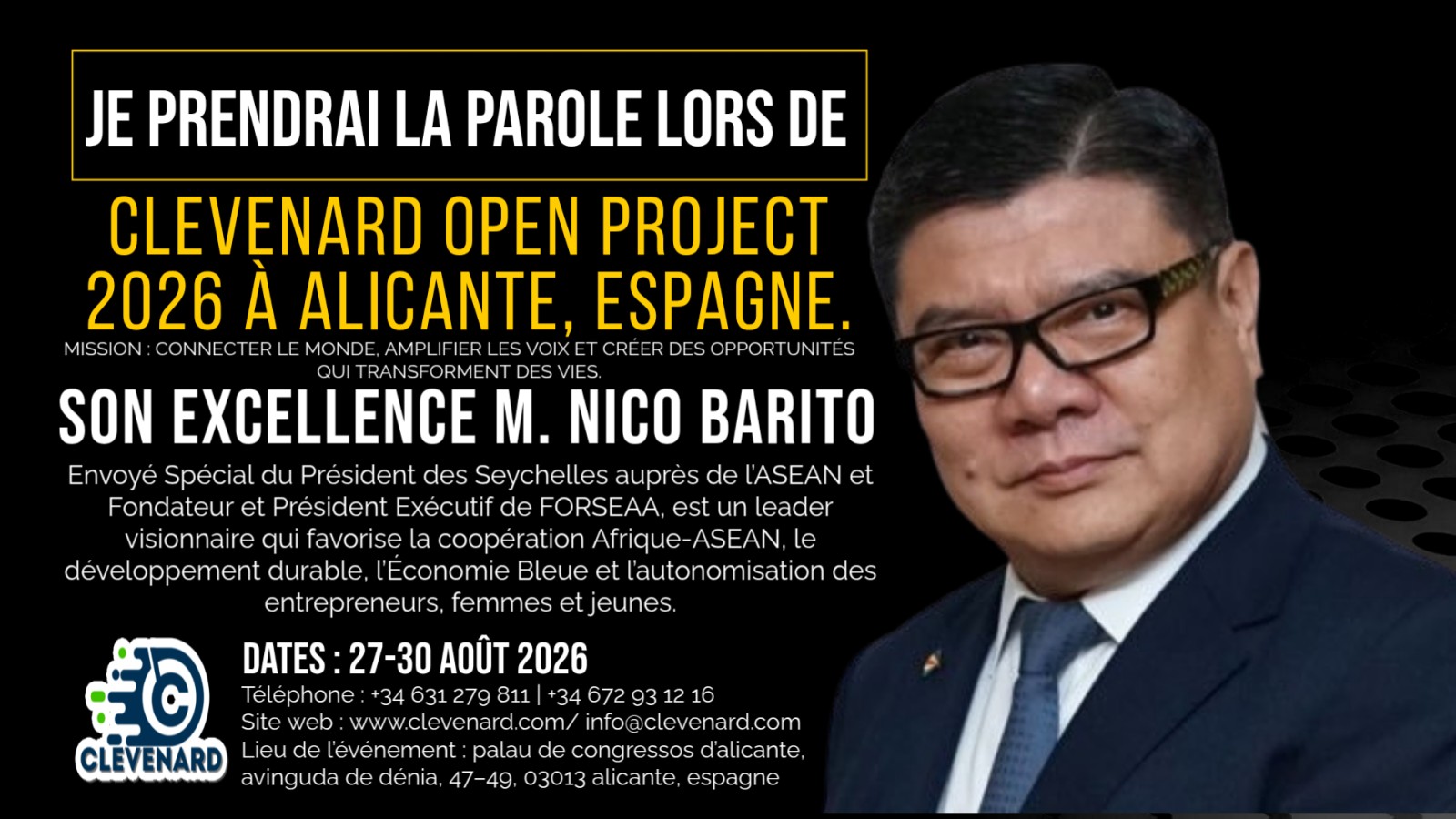 Son Excellence M. Nico Barito ouvrira le Clevenard Open Project 2026 à Alicante, Espagne