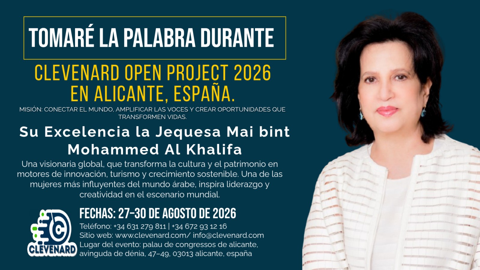 Su Excelencia Shaikha Mai bint Mohammed Al Khalifa encabezará el Clevenard Open Project 2026 en Alicante, España