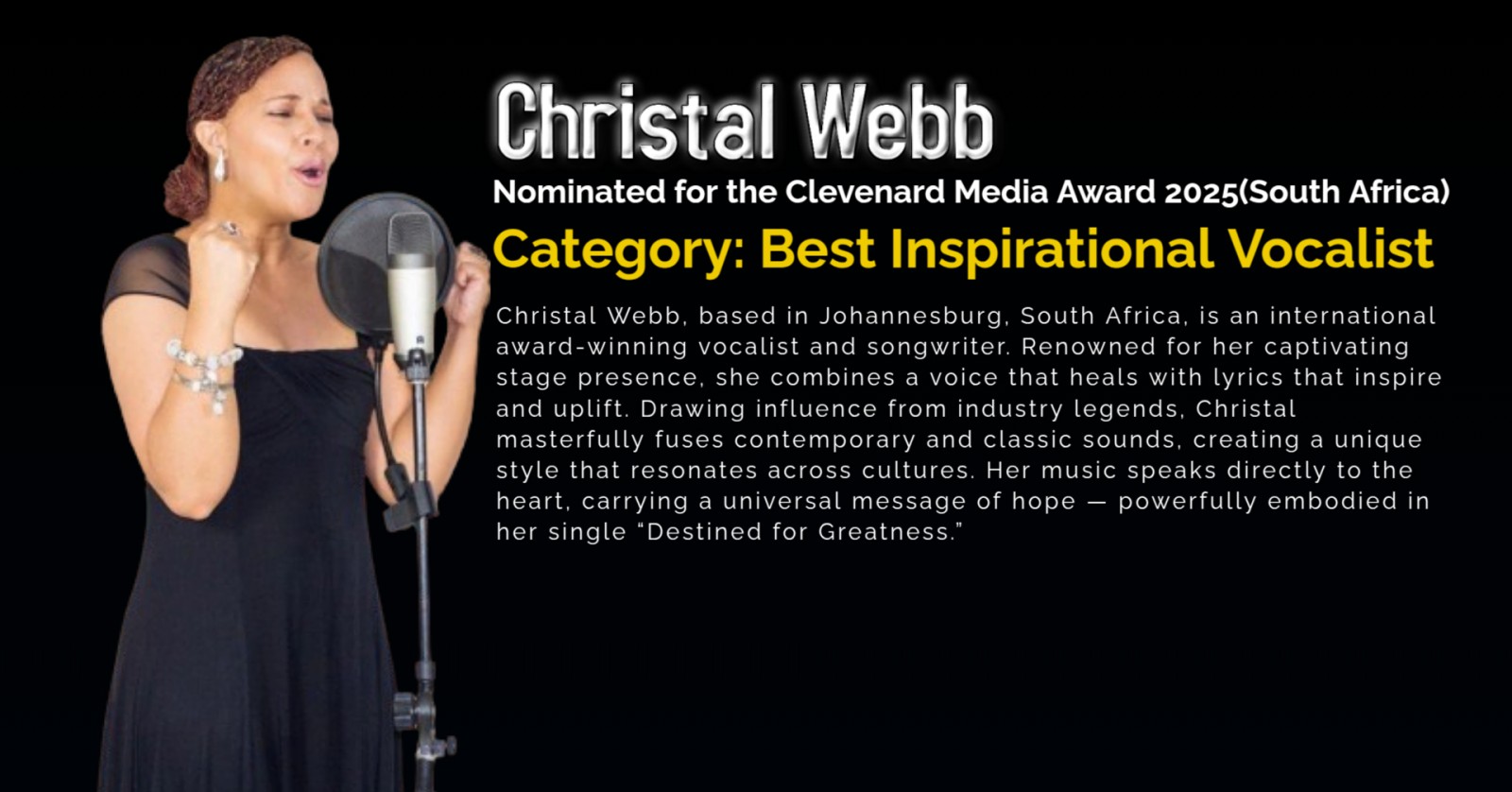 Christal Webb Nominated for the Clevenard Media Award 2026 – Best Inspirational Vocalist Category