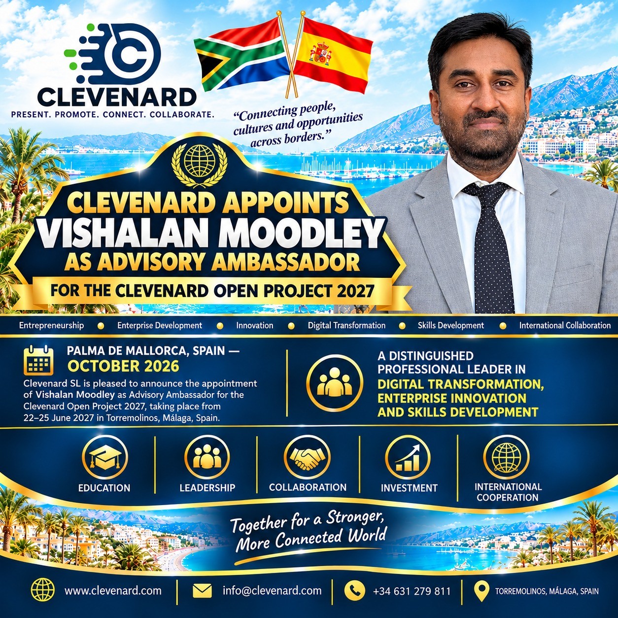 CLEVEnARD APPOINTS VISHALAN MOODLEY AS ADVISORY AMBASSADOR FOR THE CLEVEnARD OPEN PROJECT 2027