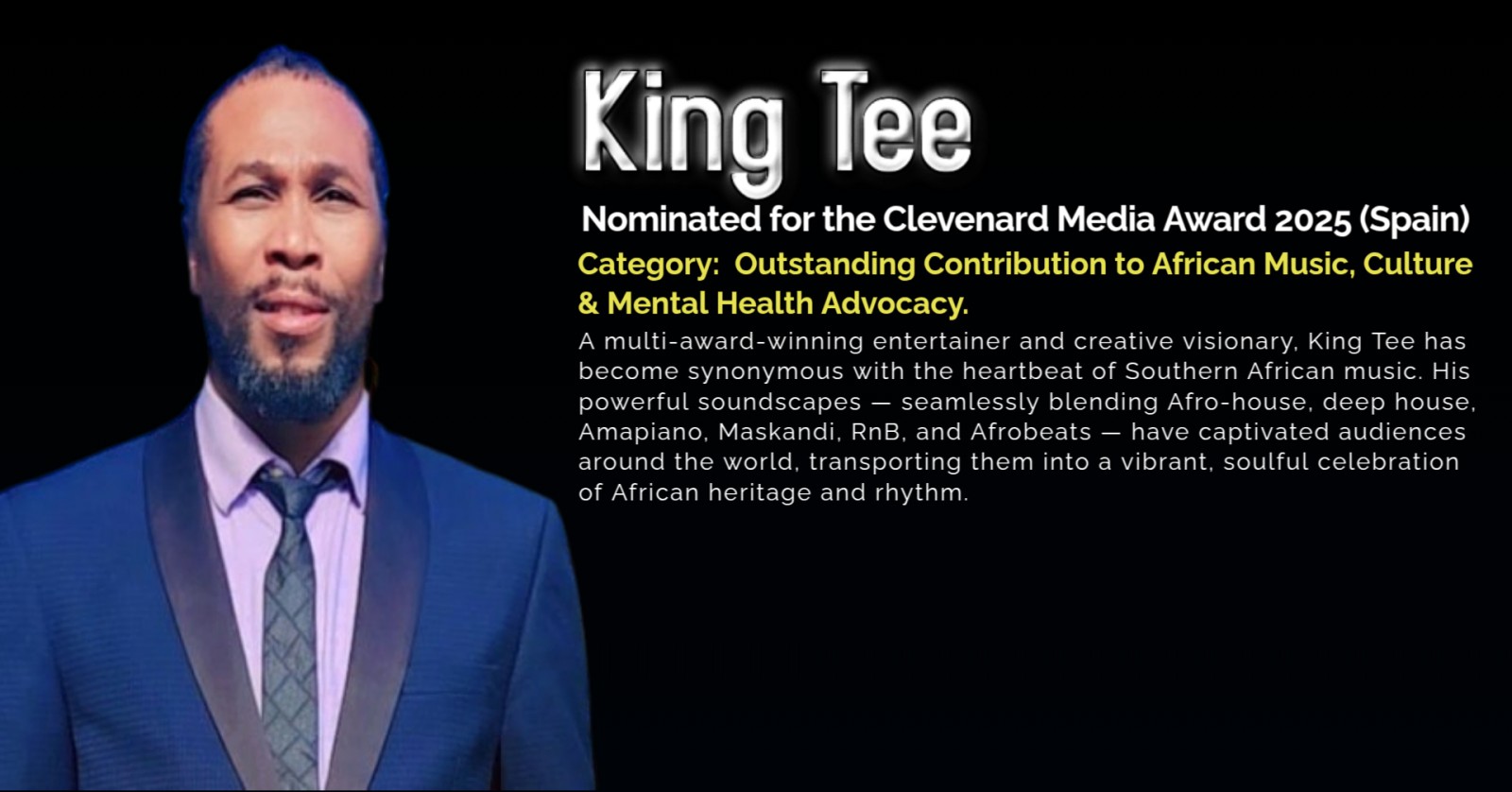 King Tee Nominated for the Clevenard Media Award 2025 – Palma de Mallorca, Spain