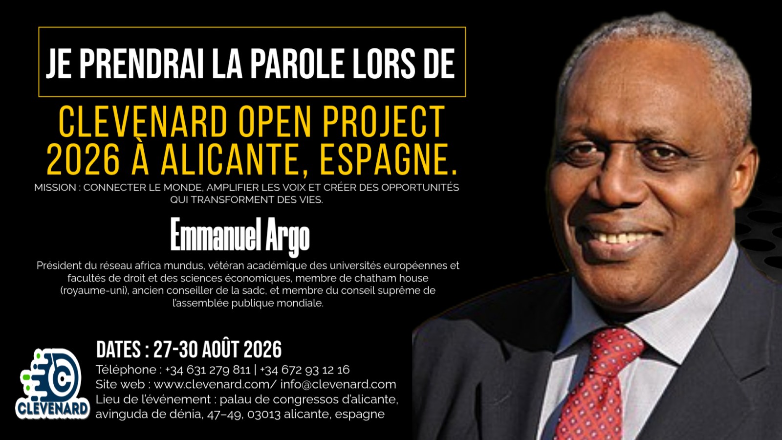 Emmanuel Argo interviendra au Clevenard Open Project 2026 – Alicante, Espagne