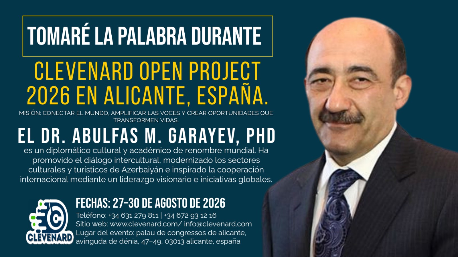 El Dr. Abulfas M. Garayev, PhD, encabezará el Clevenard Open Project 2026 en Alicante, España