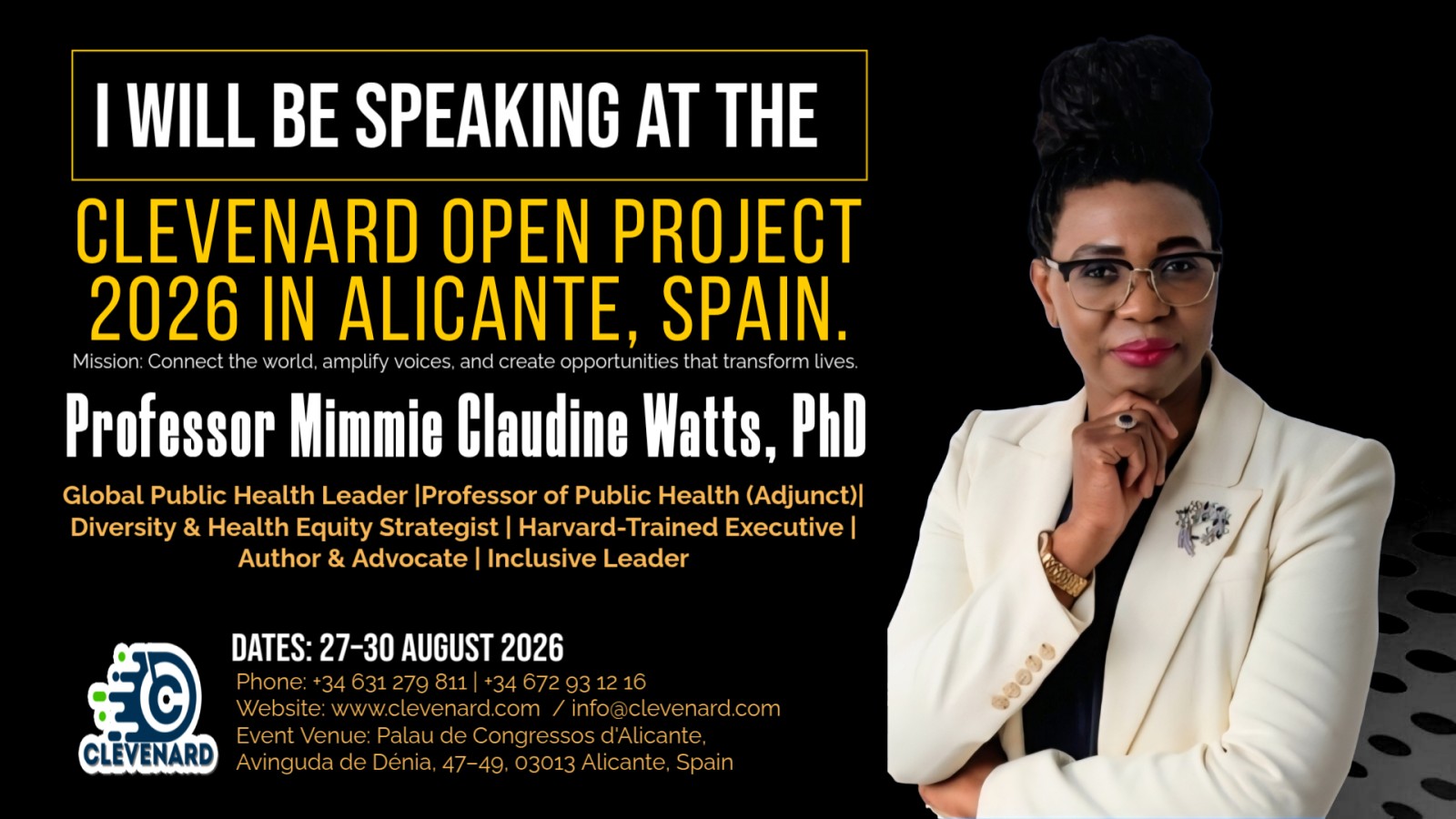 Clevenard to Honour Professor Mimmie Claudine Watts, PhD, at the 2026 Clevenard Global Awards – 3rd Edition in Alicante, Spain