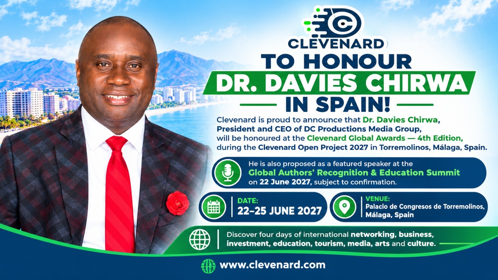 Clevenard to Honour Dr. Davies Chirwa at the 2027 Clevenard Open Project and Global Awards in Spain