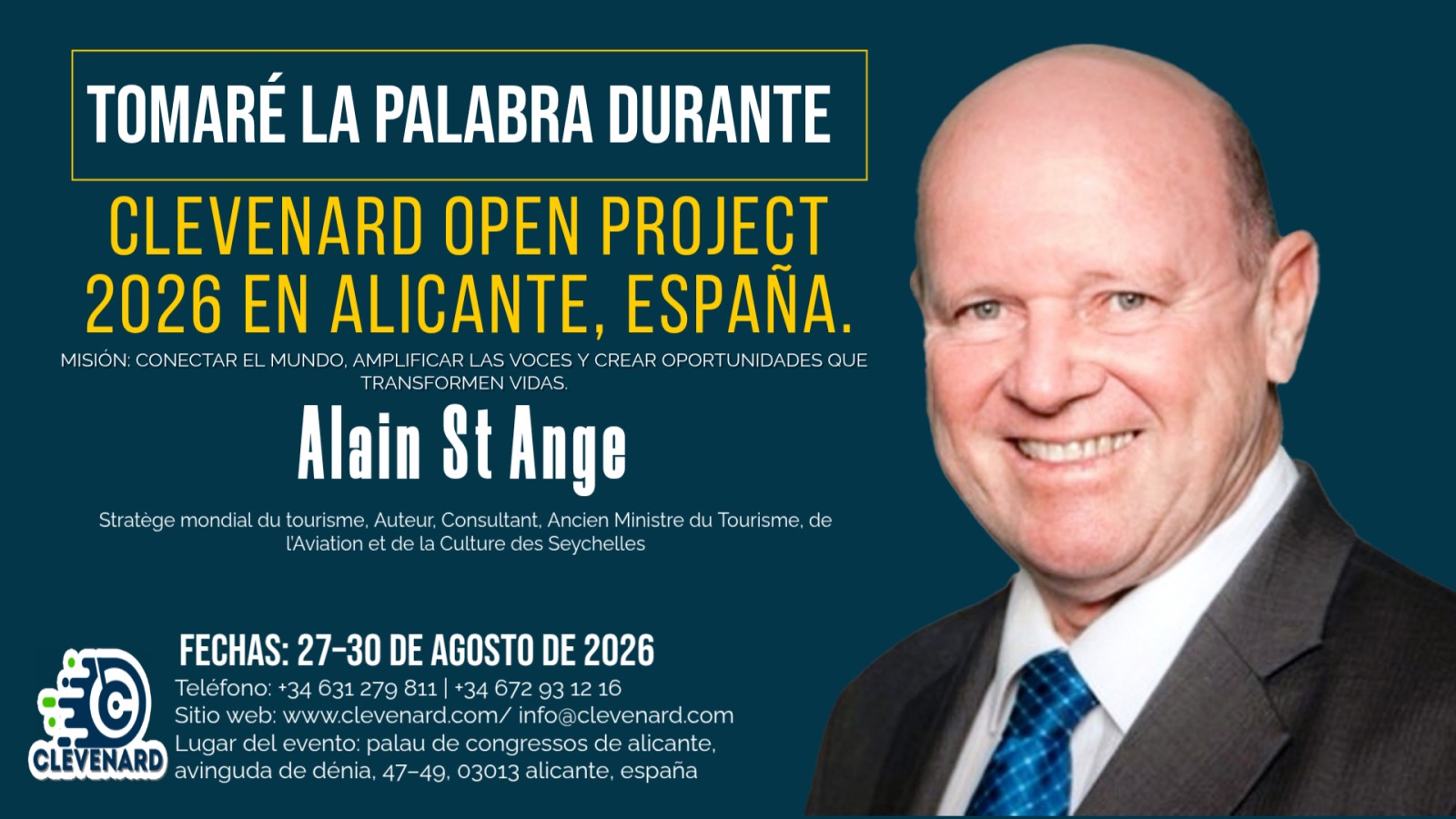 Alain St Ange ofrecerá la conferencia magistral en el Clevenard Open Project 2026 – Alicante, España