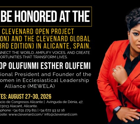 Clevenard to Honour Archbishop Olufunmi Esther Olufemi, LLB, LLM (HRL), at the 2026 Clevenard Open Project & Clevenard Global Awards in Alicante, Spain