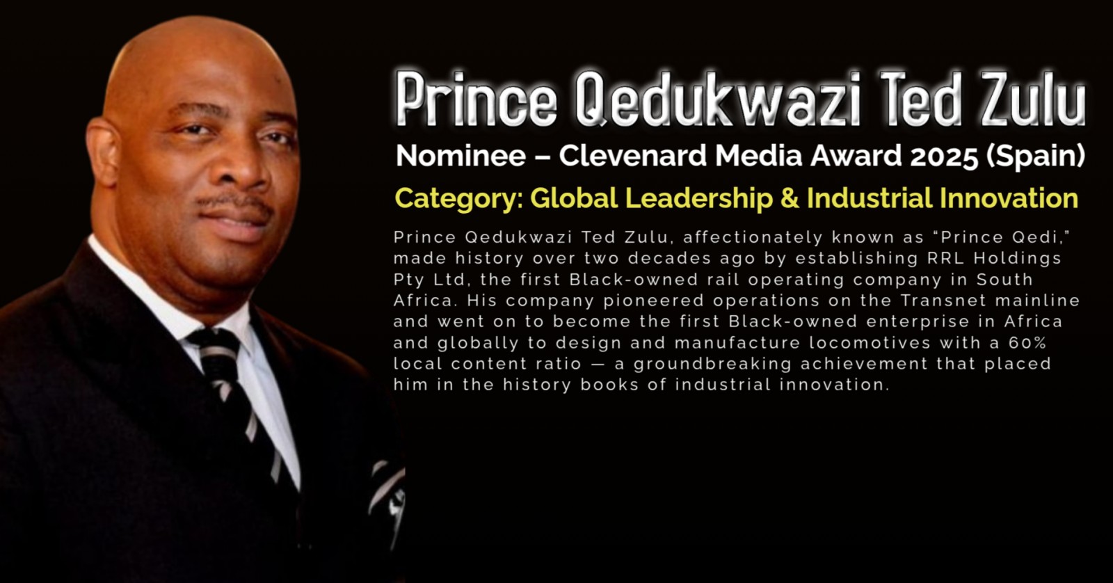 Prince Qedukwazi Ted Zulu Nominated for the Prestigious Clevenard Media Award 2025 in Palma de Mallorca, Spain