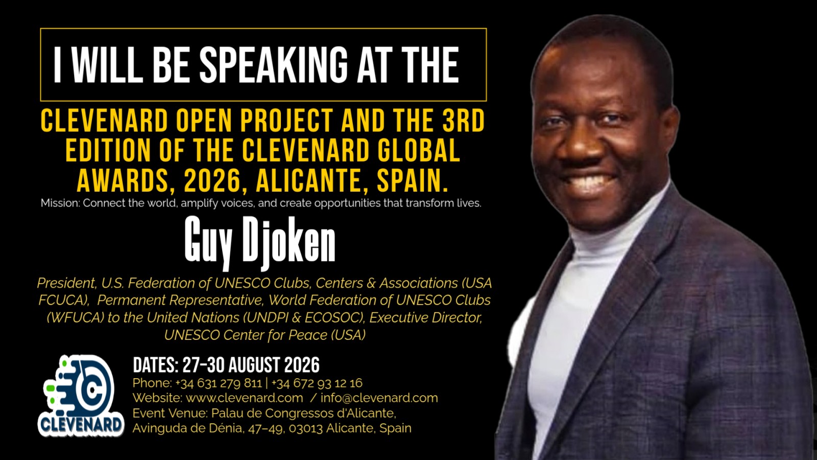 Clevenard to Honour Mr. Guy Djoken at the 2026 Clevenard Open Project 5th Edition & Clevenard Global Awards – 3rd Edition in Alicante, Spain
