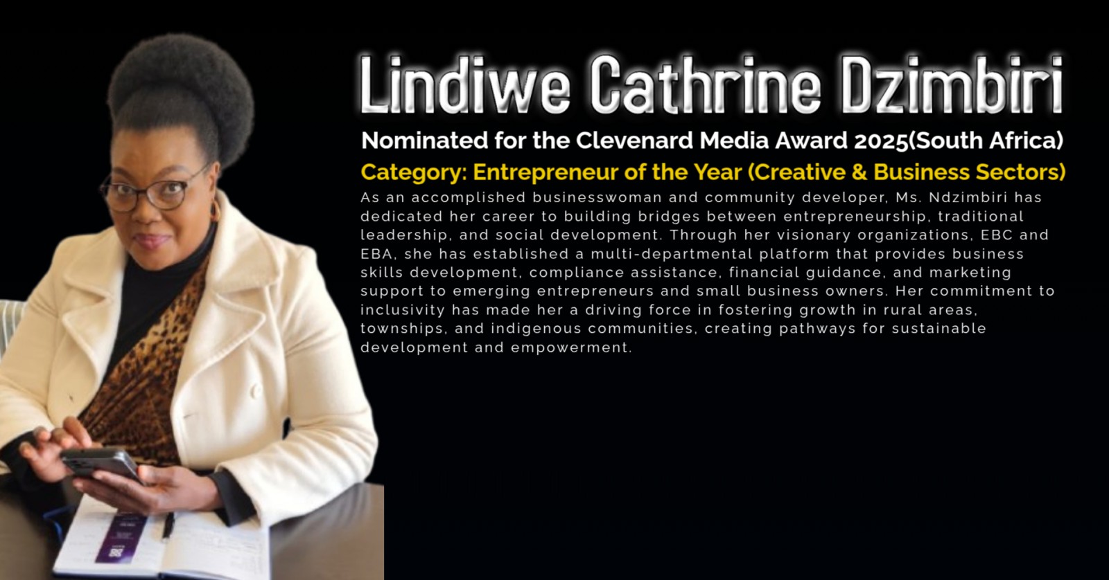 Lindiwe Cathrine Dzimbiri Nominated for Clevenard Media Award 2026 – Free State, South Africa