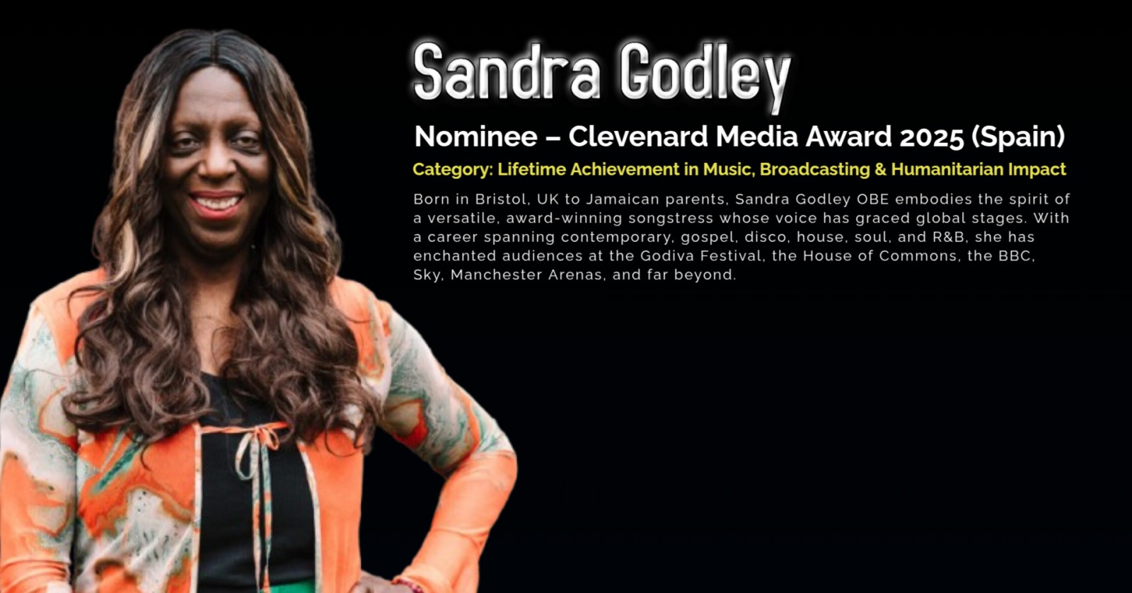 Sandra Godley OBE Nominated for the Clevenard Media Award 2025 in Palma de Mallorca, Spain