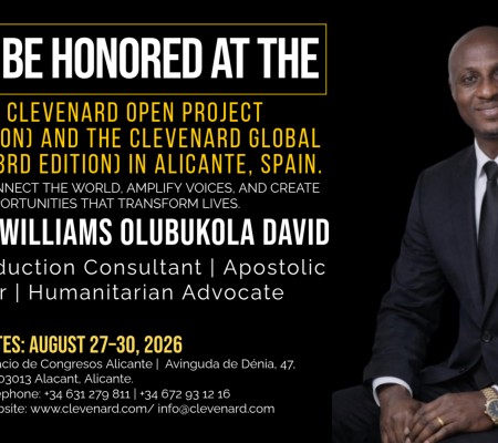 Clevenard to Honour Apostle Williams Olubukola David at the Clevenard Open Project 2026 – 5th Edition and Clevenard Global Awards – 3rd Edition in Alicante, Spain
