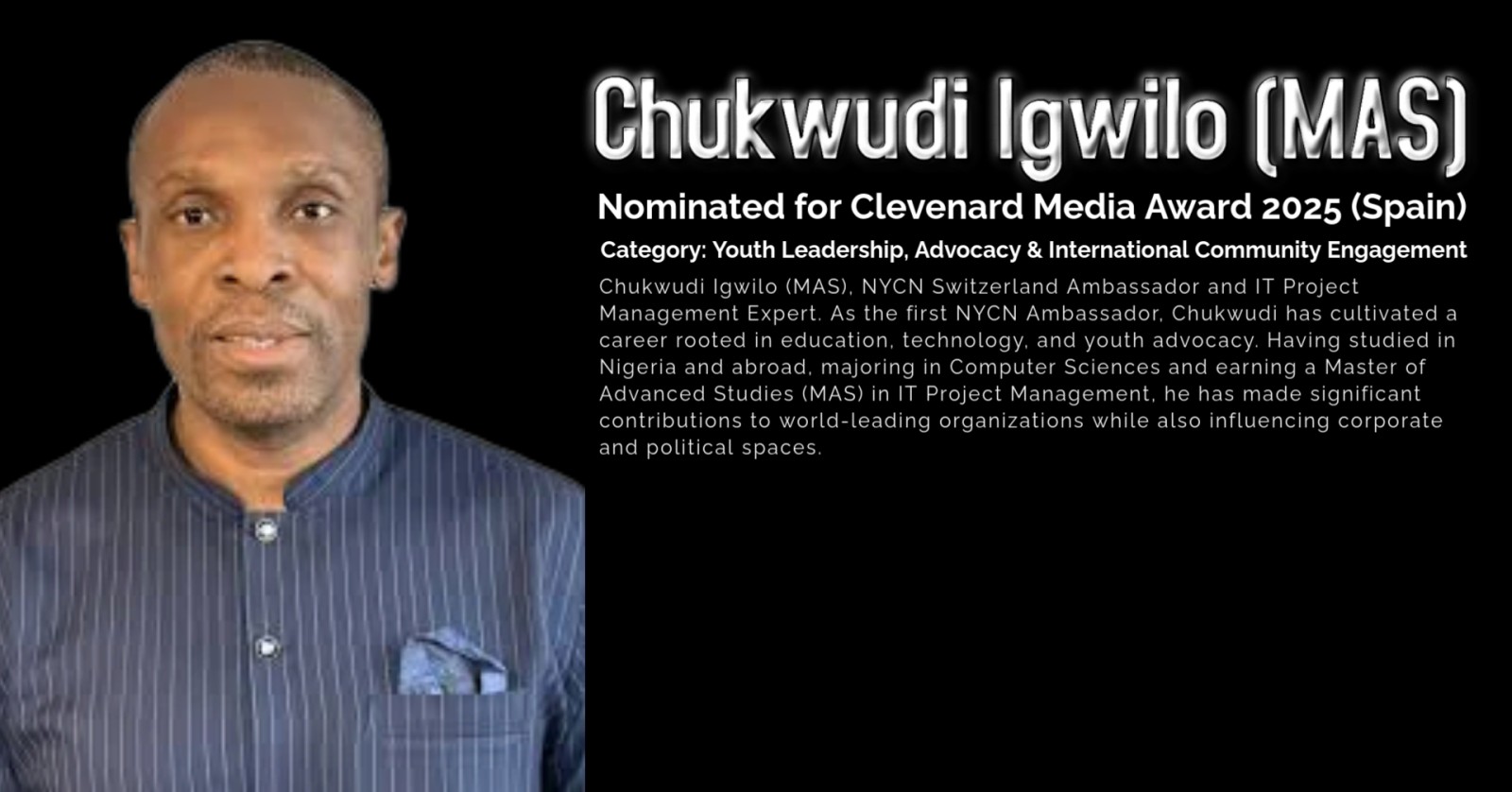 Chukwudi Igwilo Nominated for Clevenard Media Award 2025