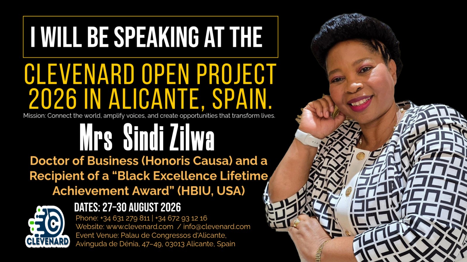 Clevenard to Honour Mrs Sindi Zilwa at the 2026 Clevenard Global Awards – 3rd Edition in Alicante, Spain