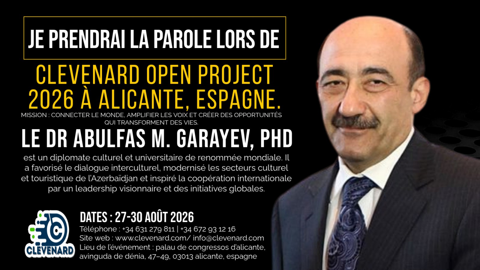 Le Dr Abulfas M. Garayev, PhD, à l’honneur au Clevenard Open Project 2026 à Alicante, Espagne