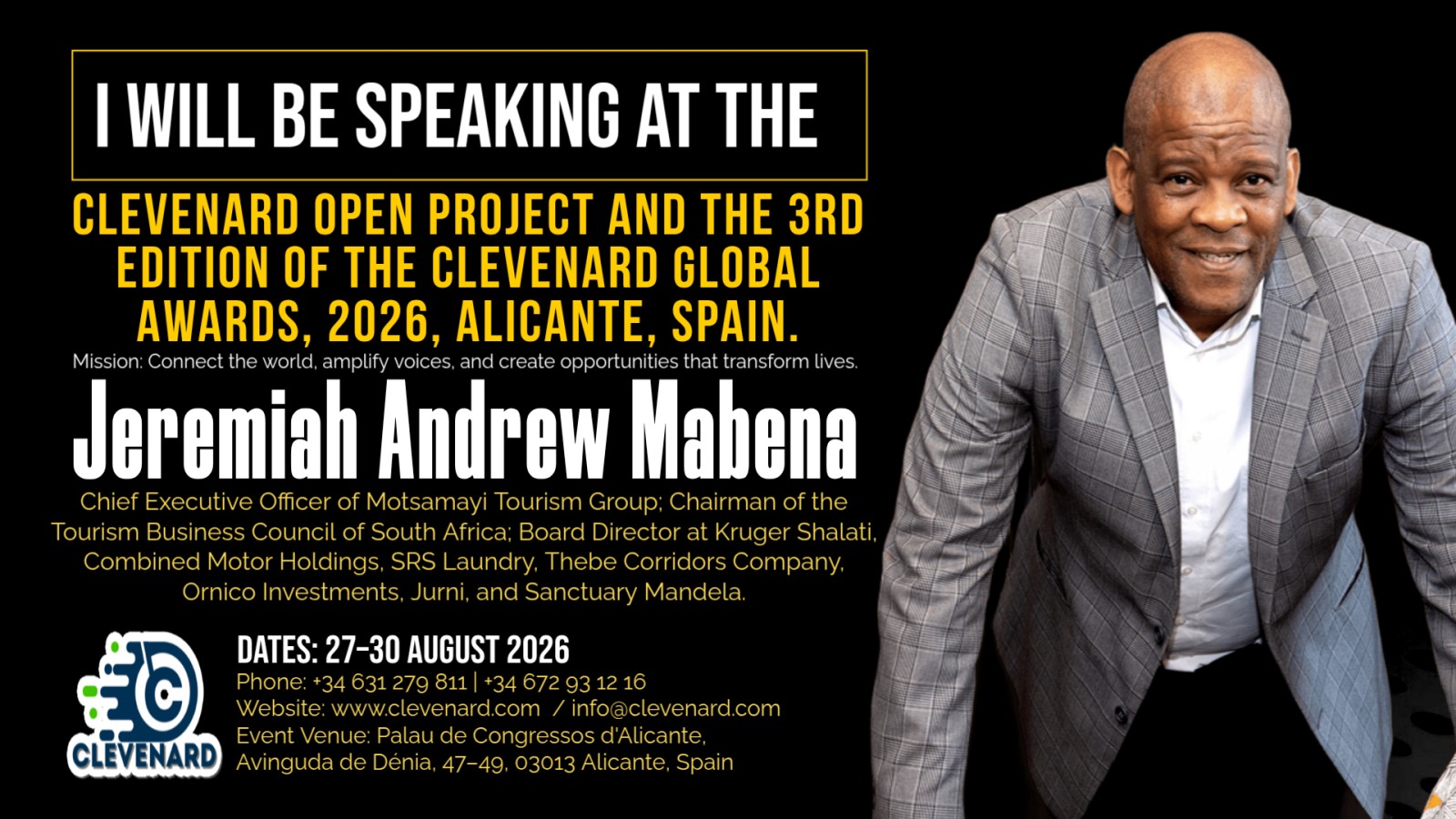 Clevenard to Honour Jeremiah Andrew “Jerry” Mabena at the 2026 Clevenard Open Project & Clevenard Global Awards in Alicante, Spain