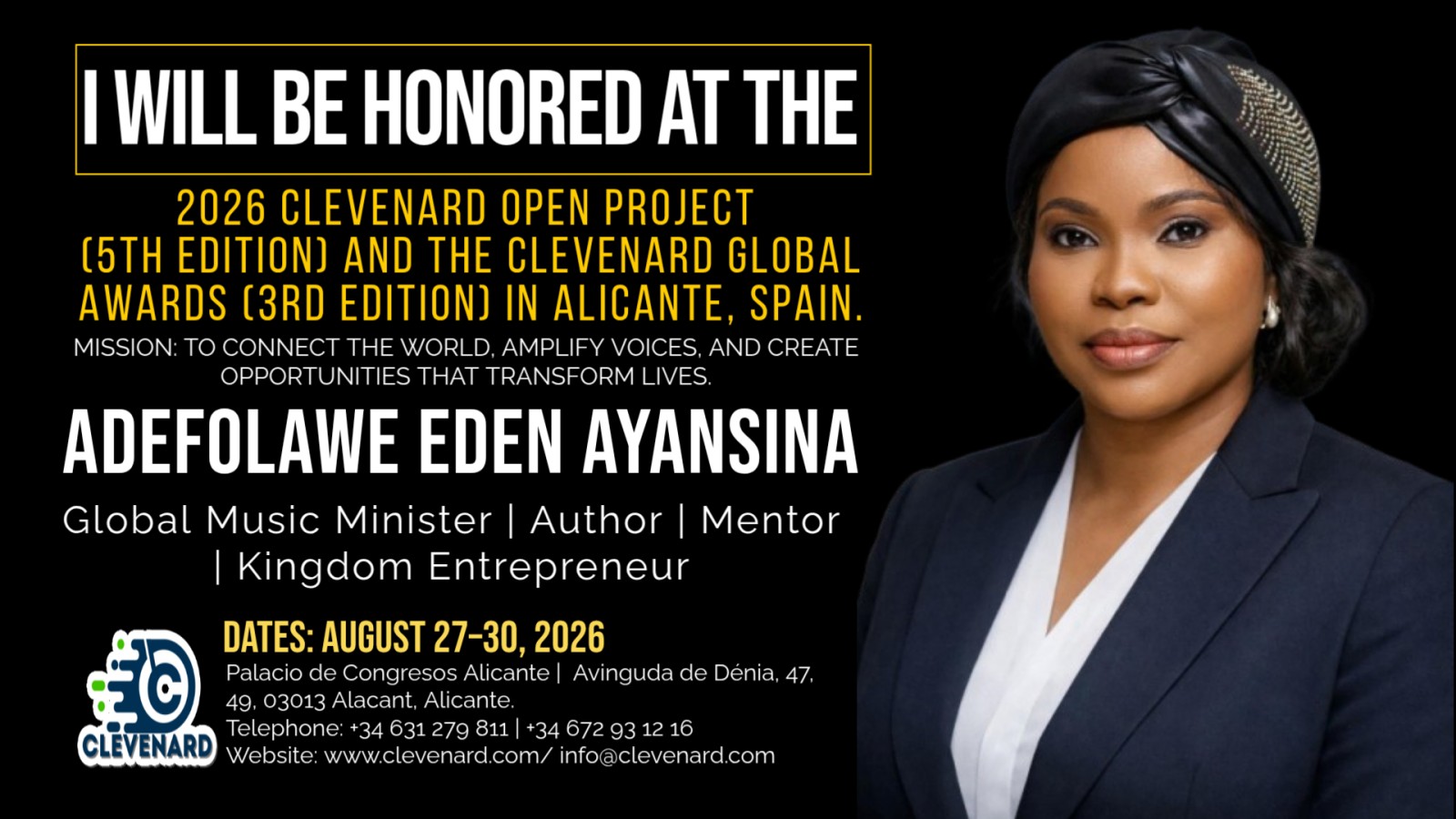Clevenard to Honour Adefolawe Eden Ayansina at the 2026 Clevenard Open Project & Global Awards in Alicante, Spain