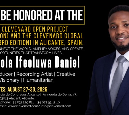 Clevenard to Honour Ayansola Ifeoluwa Daniel at the 2026 Clevenard Open Project & Global Awards in Alicante, Spain