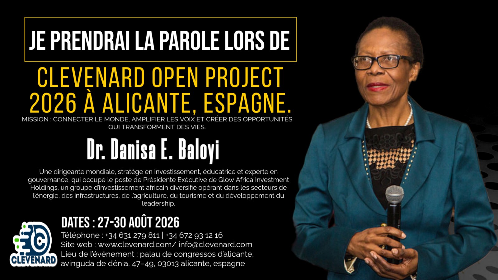 Dr. Danisa E. Baloyi prendra la parole au Clevenard Open Project 2026 – Alicante, Espagne