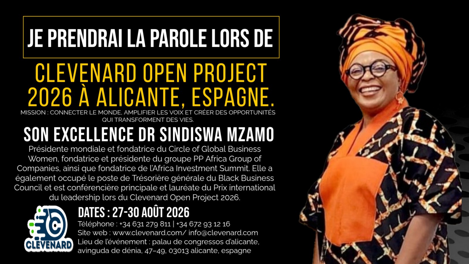 Un Moment Historique Mondial : Son Excellence Dr Sindiswa Mzamo à l’Honneur du Clevenard Open Project 2026 à Alicante, Espagne