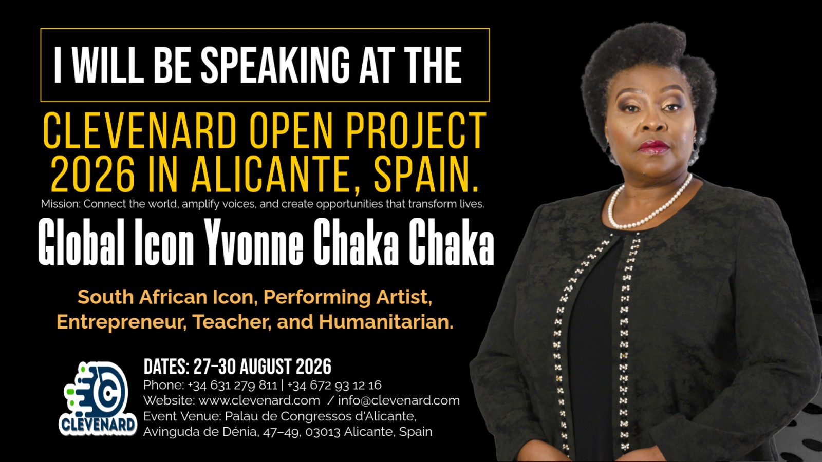 Clevenard to Honour Global Icon Yvonne Chaka Chaka at the 2026 Clevenard Global Award – 3rd Edition in Alicante, Spain