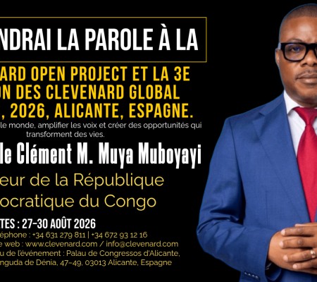 Clevenard rend hommage à l’Hon. Clément Muya Muboyayi, Sénateur en exercice de la République Démocratique du Congo, lors de la 5ᵉ édition du Clevenard Open Project 2026 et de la 3ᵉ édition des Clevenard Global Awards à Alicante, Espagne