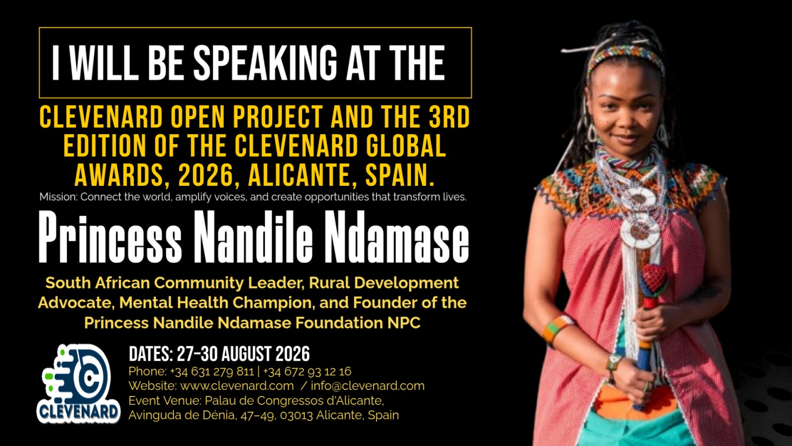 Clevenard to Honour Princess Nandile Ndamase at the 2026 Clevenard Open Project – 5th Edition and Clevenard Global Awards – 3rd Edition in Alicante, Spain