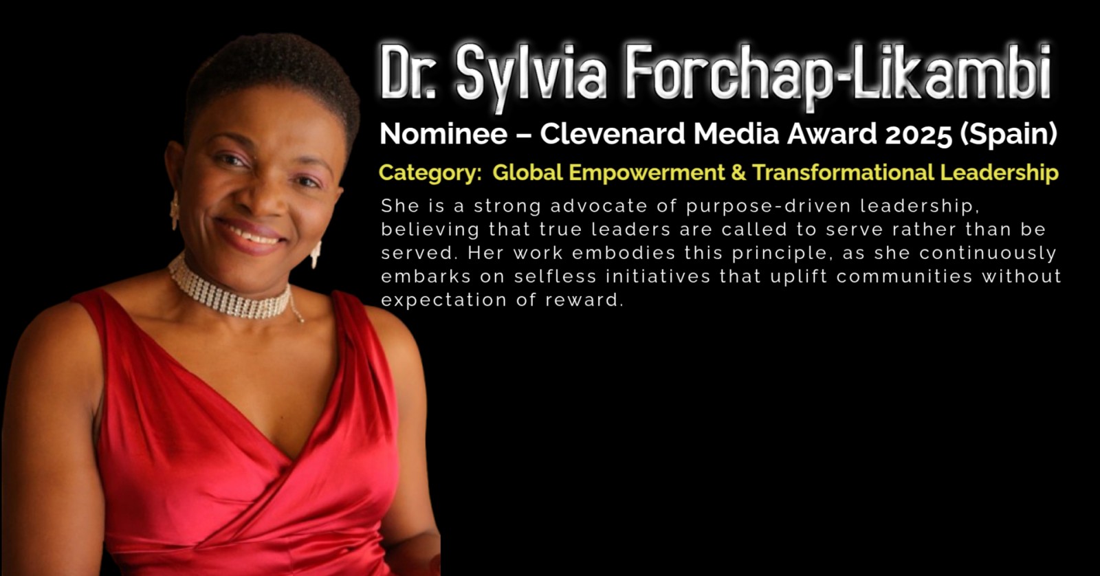 Dr. Sylvia Forchap-Likambi Nominated for the Clevenard Media Award 2025 in the Category of Global Empowerment & Transformational Leadership