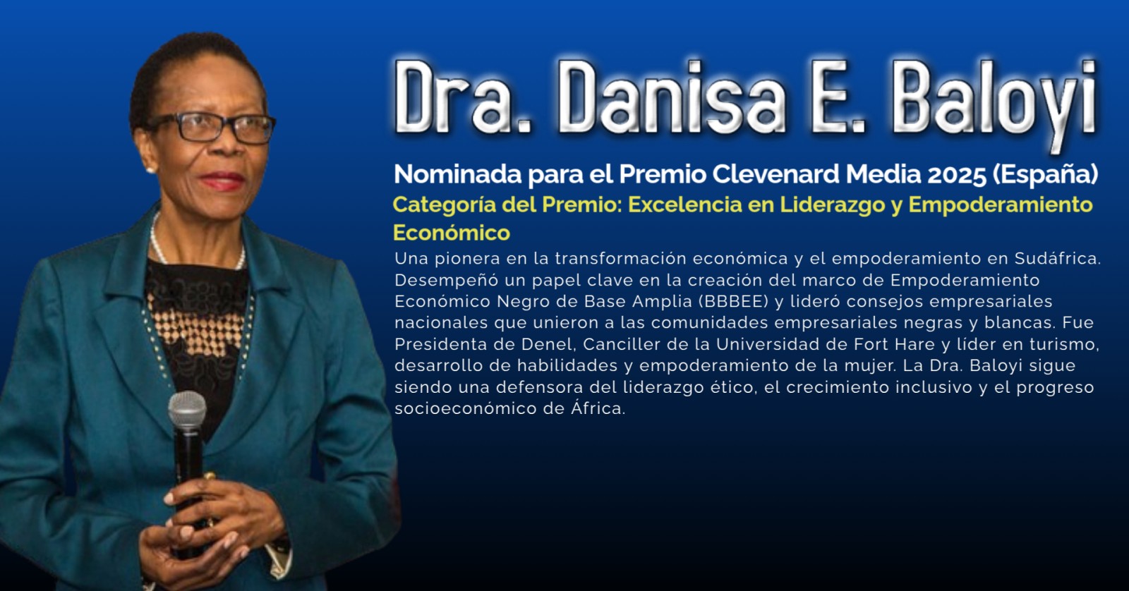 La Dra. Danisa E. Baloyi nominada a los Clevenard Media Award 2025 – Palma de Mallorca, España