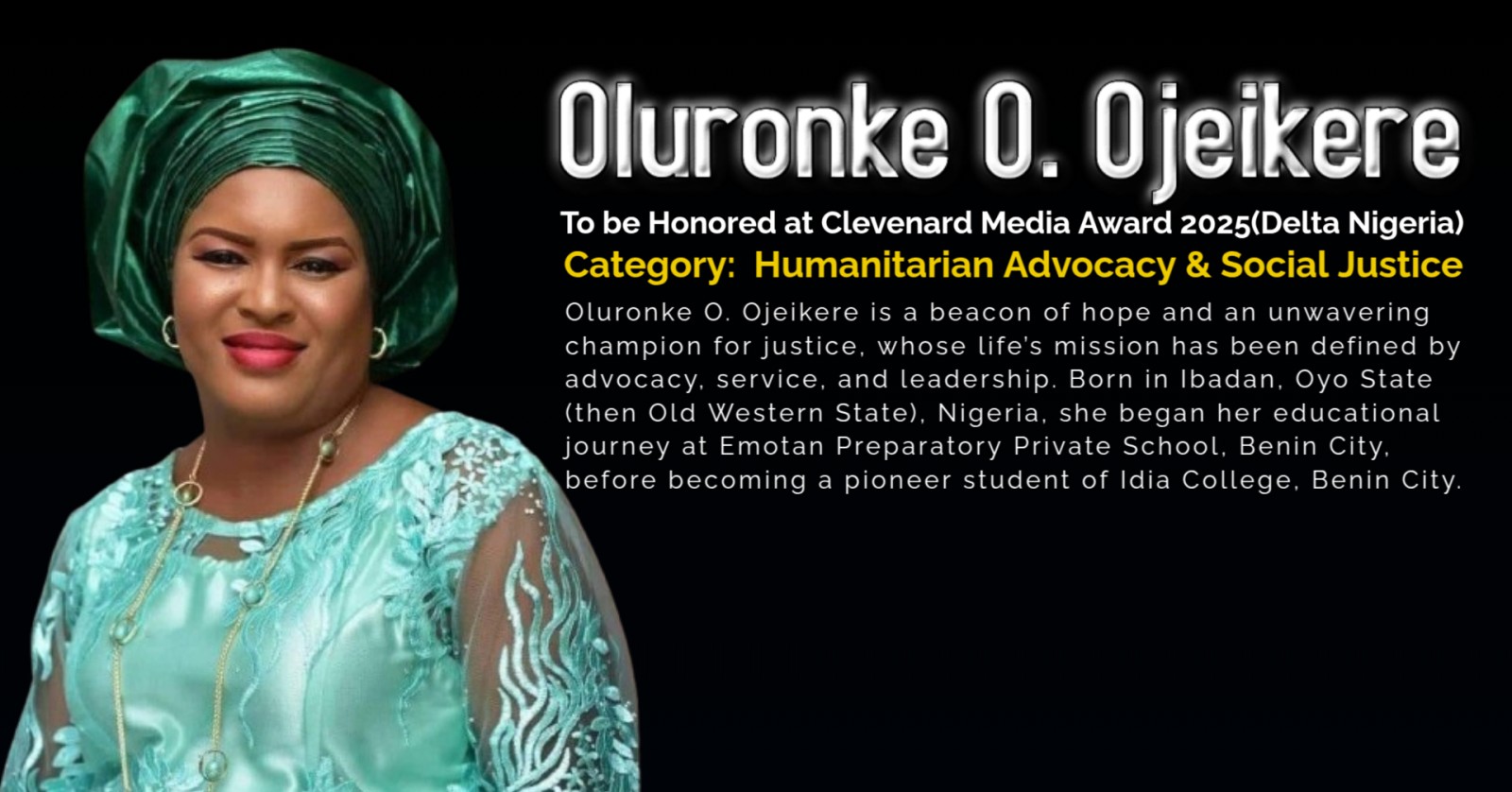 Asaba to Host the Prestigious Clevenard Media Award 2025 – Celebrating African Excellence and Honouring Oluronke O. Ojeikere