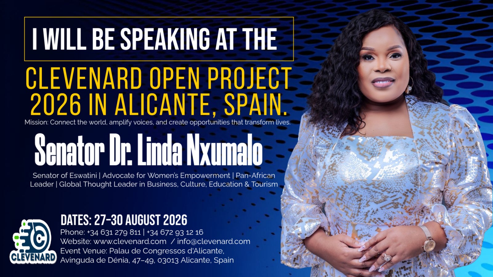 Senator Dr. Linda Nxumalo to Speak at the Clevenard Open Project 2026 in Alicante, Spain