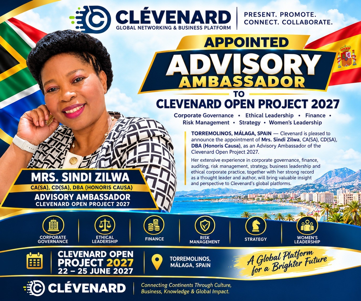 MRS. SINDI ZILWA APPOINTED ADVISORY AMBASSADOR - CLEVEnARD OPEN PROJECT 2027