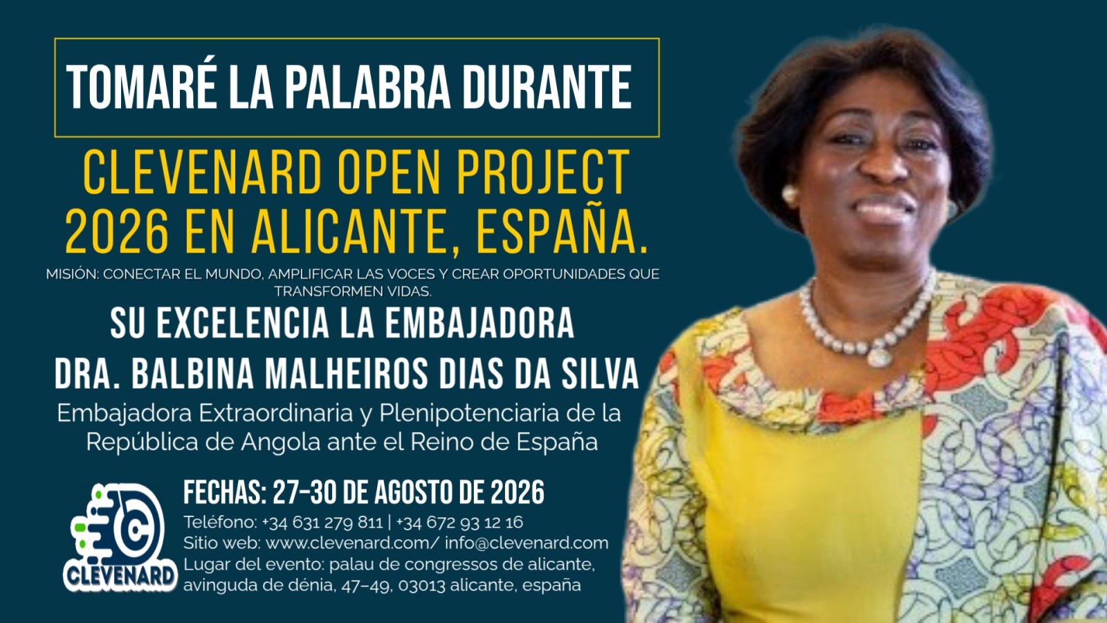 Su Excelencia la Embajadora Dra. Balbina Malheiros Dias da Silva encabezará el Clevenard Open Project 2026 en Alicante, España