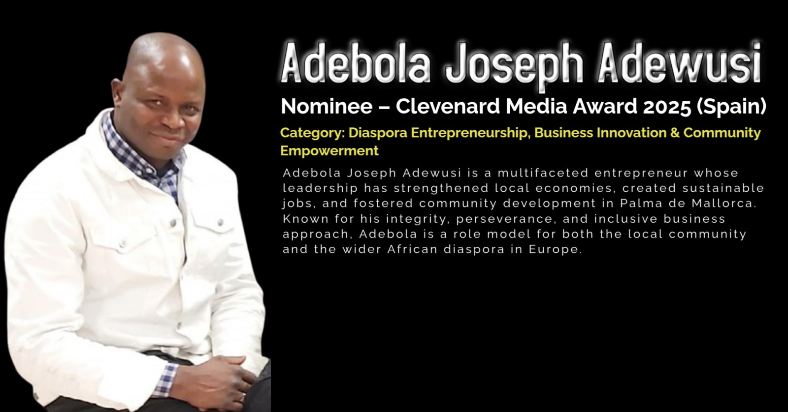 Adebola Joseph Adewusi Nominated for the Clevenard Media Award 2025
