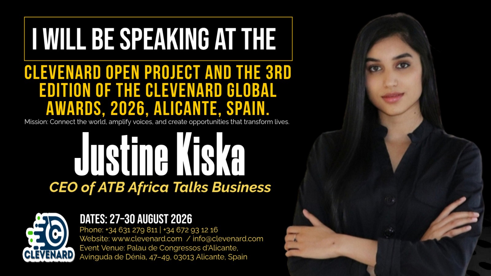 Clevenard to Honour Justine Kiska at the 2026 Clevenard Open Project & Global Awards in Alicante, Spain