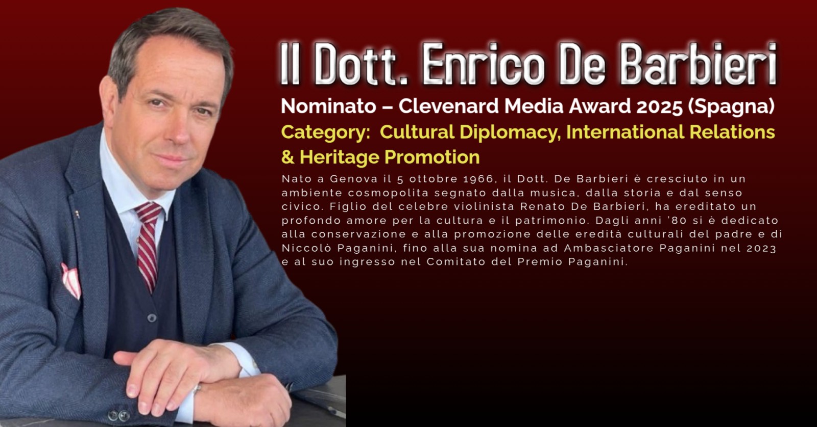 Il Dott. Enrico De Barbieri nominato al Clevenard Media Award 2025