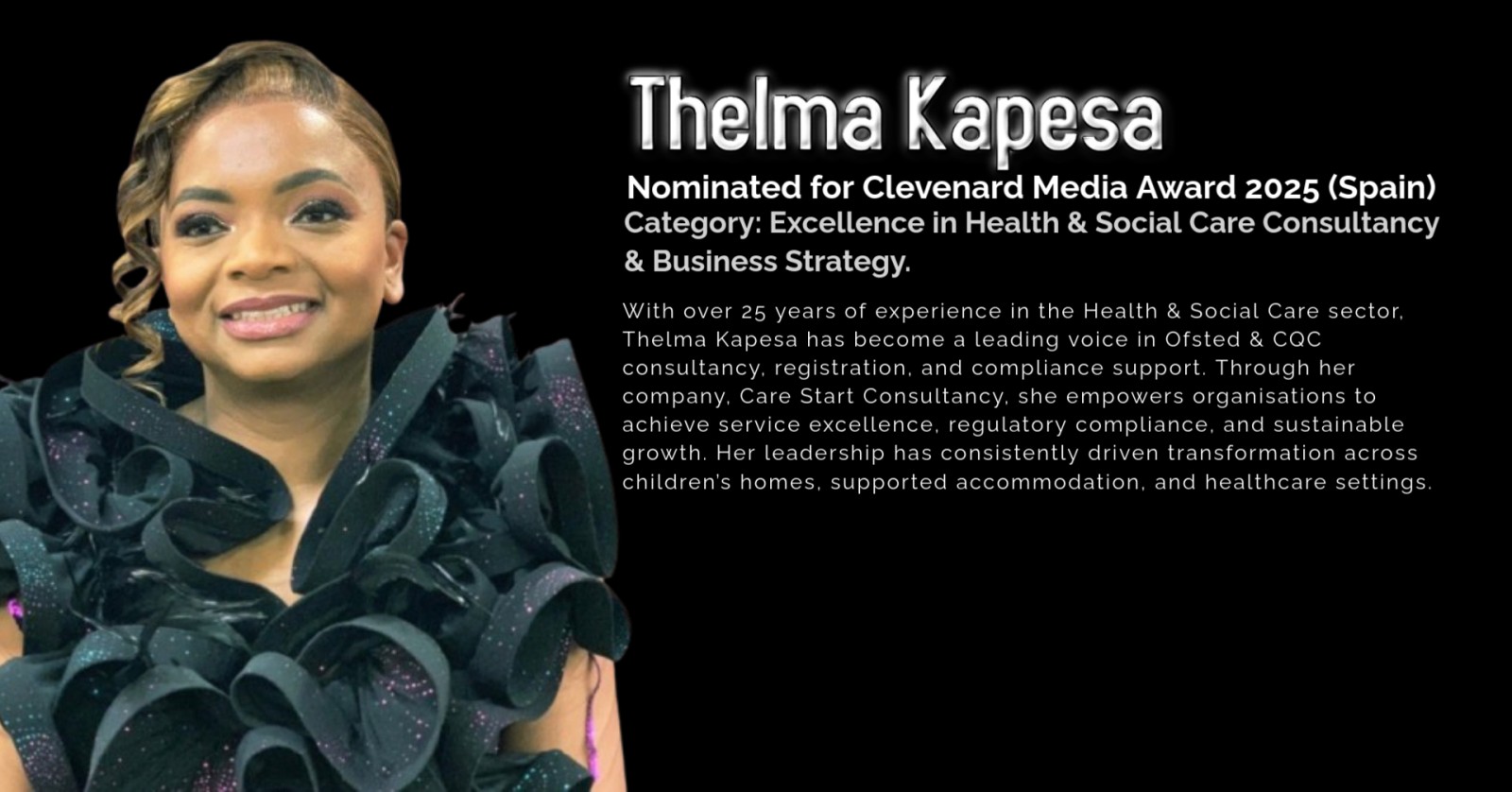 Thelma Kapesa Nominated for the Clevenard Media Award 2025 in Palma de Mallorca, Spain