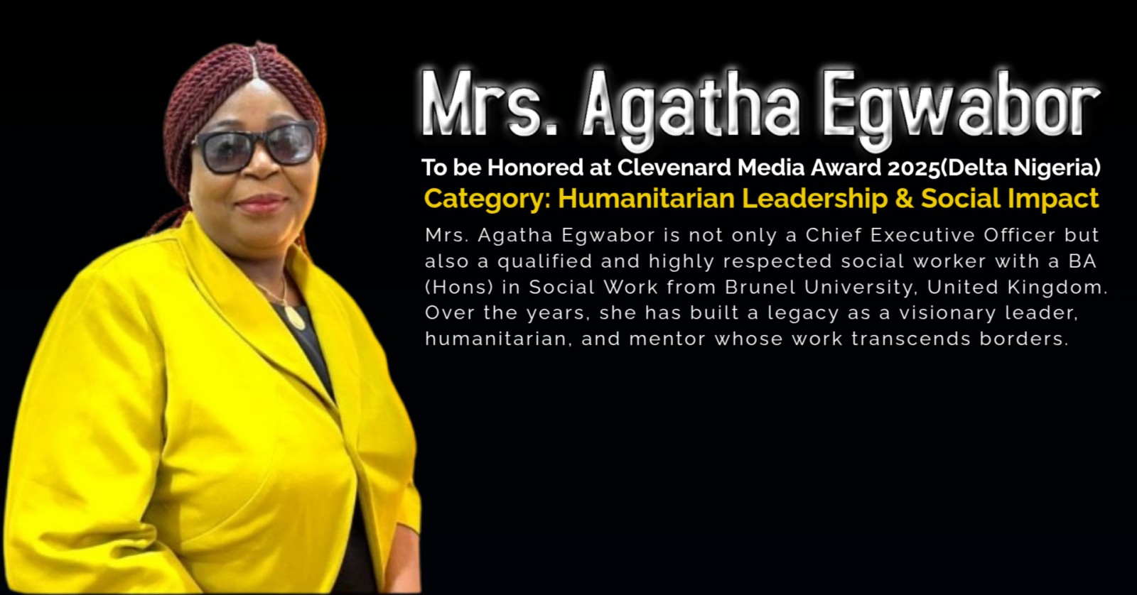 Asaba to Host Prestigious Clevenard Media Award 2025 – Honouring Mrs. Agatha Egwabor for Humanitarian Leadership & Social Impact